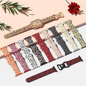 Women's Leopard Engraved Apple Watch Band, 38mm-41mm, Pink, White or Brown